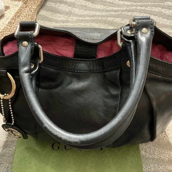 Authentic GUCCI GG Sukey Shoulder HandBag Guccissima Leather Black -PreOwned - Picture 13 of 16
